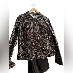 Vintage Tribal Set Corduroy Animal Print Jacket with Pants Size 12Petite